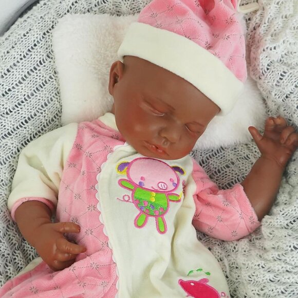 18 Inch Realistic Full Body Silicone Reborn tan Baby Girl Sleeping Reborn Dolls - Picture 1 of 7